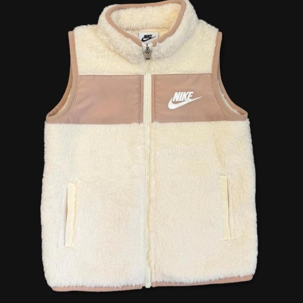 Nike Kids Cream Tan Sherpa Fleece Full Zip Vest Size 4 / 4XS (3-4 Yrs)
